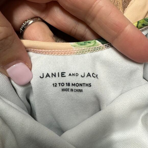 Janie & Jack Toddler Girl Palm Print One Piece Swim Suit Iced Nectar Size 12-18M - Picture 4 of 6